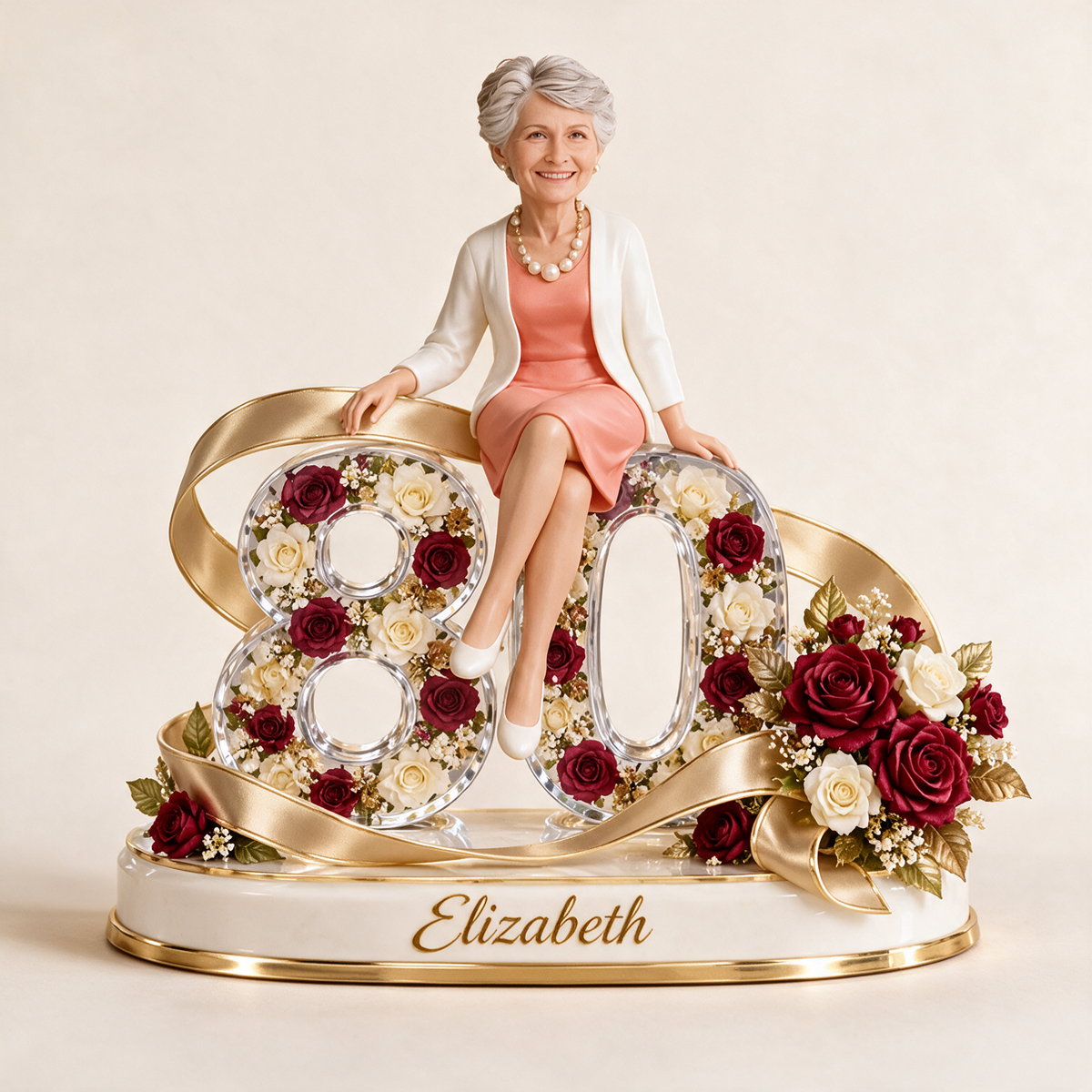 Personalized Birthday Figurine - Custom Portrait, Rose and Ribbon Keepsake Gift