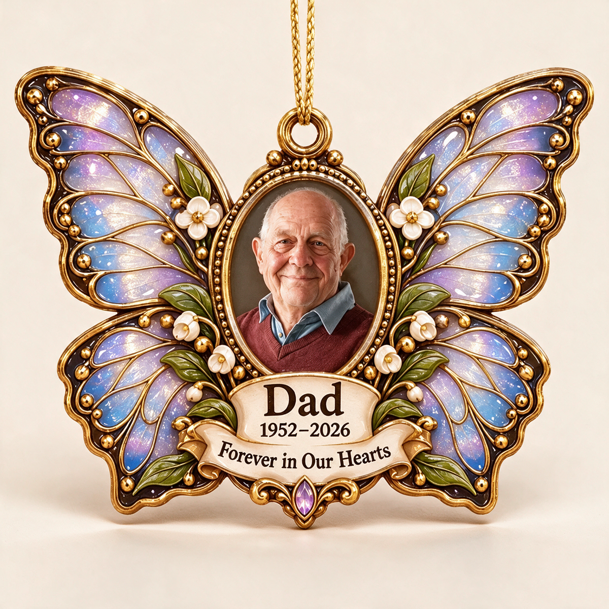 Personalized Custom Photo Dad Memorial Butterfly 3D Ornament - Christmas Remembrance Keepsake