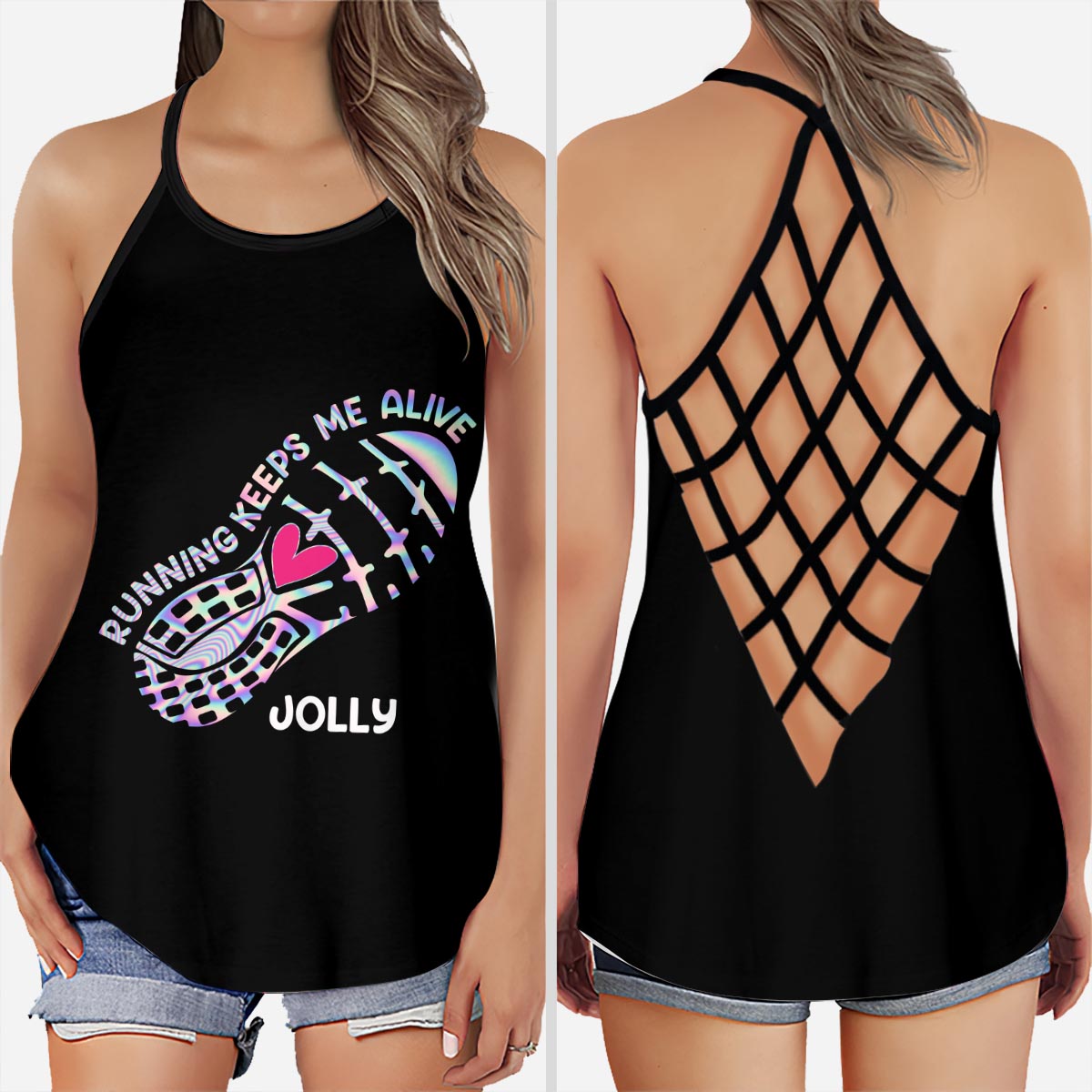 Running Keeps Me Alive - Personalized Running Cross Tank Top and Leggings
