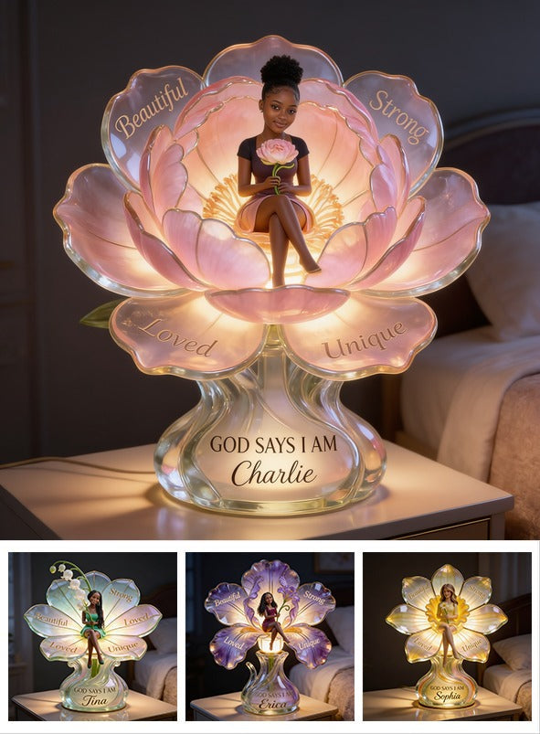 Personalized Black Woman Self Love Flower Acrylic LED Night Light Inspirational Gift