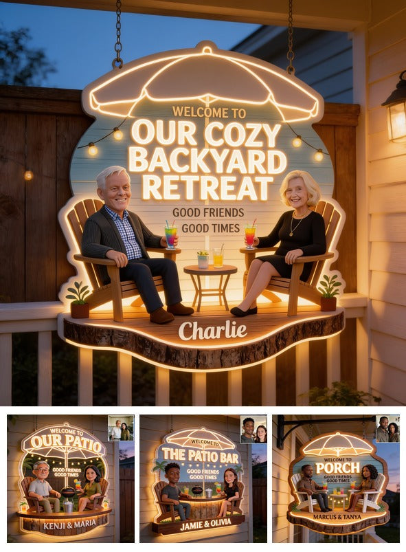 Personalized Older Couple Backyard LED Light Acrylic Sign Patio Decor