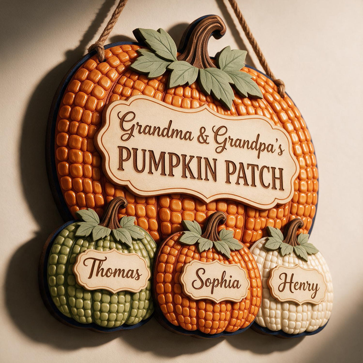 Personalized Fall Pumpkin Patch Wood Sign for Grandparents, Custom Family Names Autumn Wall Decor