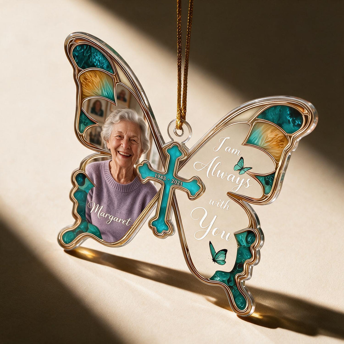 Personalized Christmas Butterfly Memorial Photo Ornament - I Am Always With You Sympathy Gift