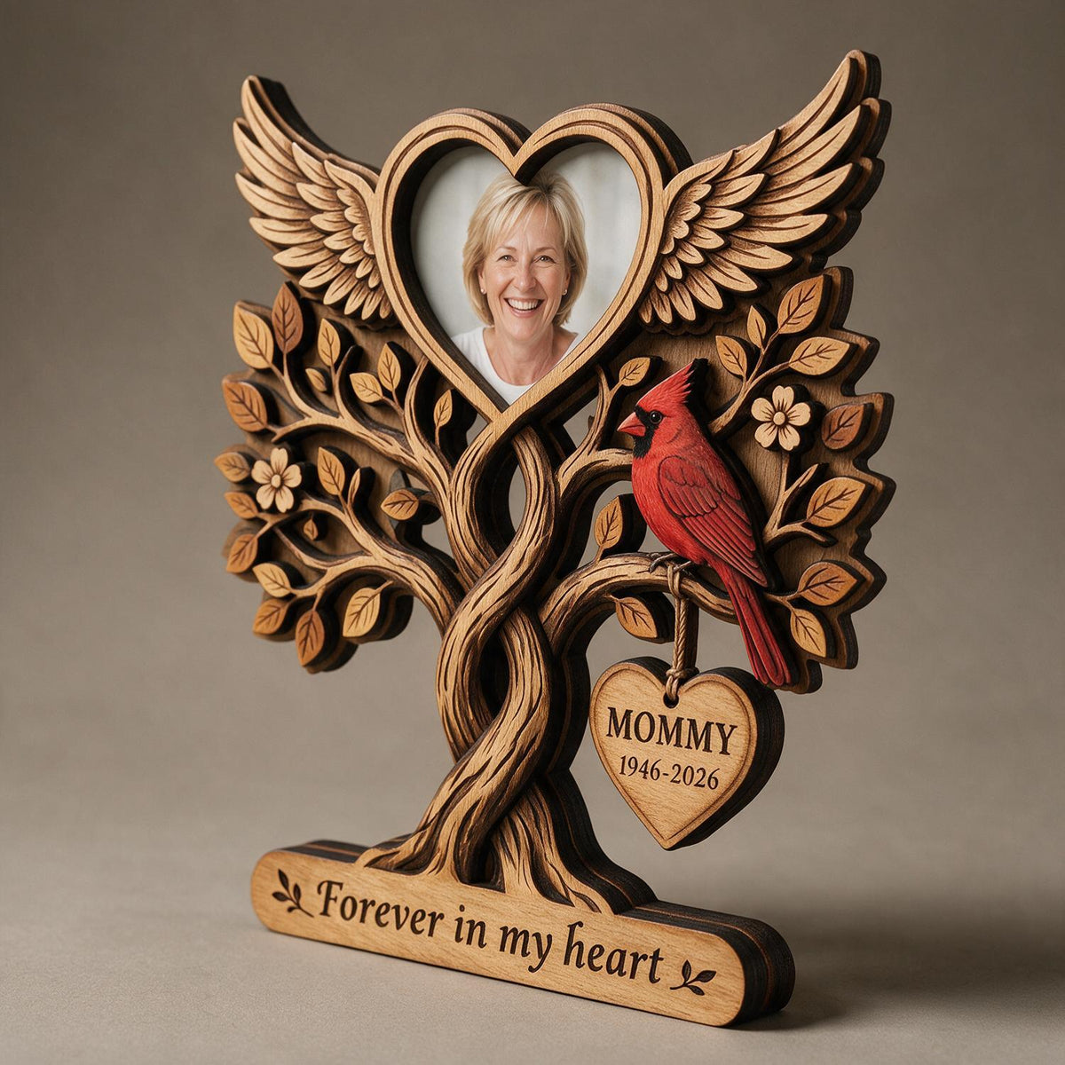 Forever in Our Hearts Memorial - Personalized 2-Layered Wooden Plaque - Heartfelt Sympathy Gift for Loved Ones