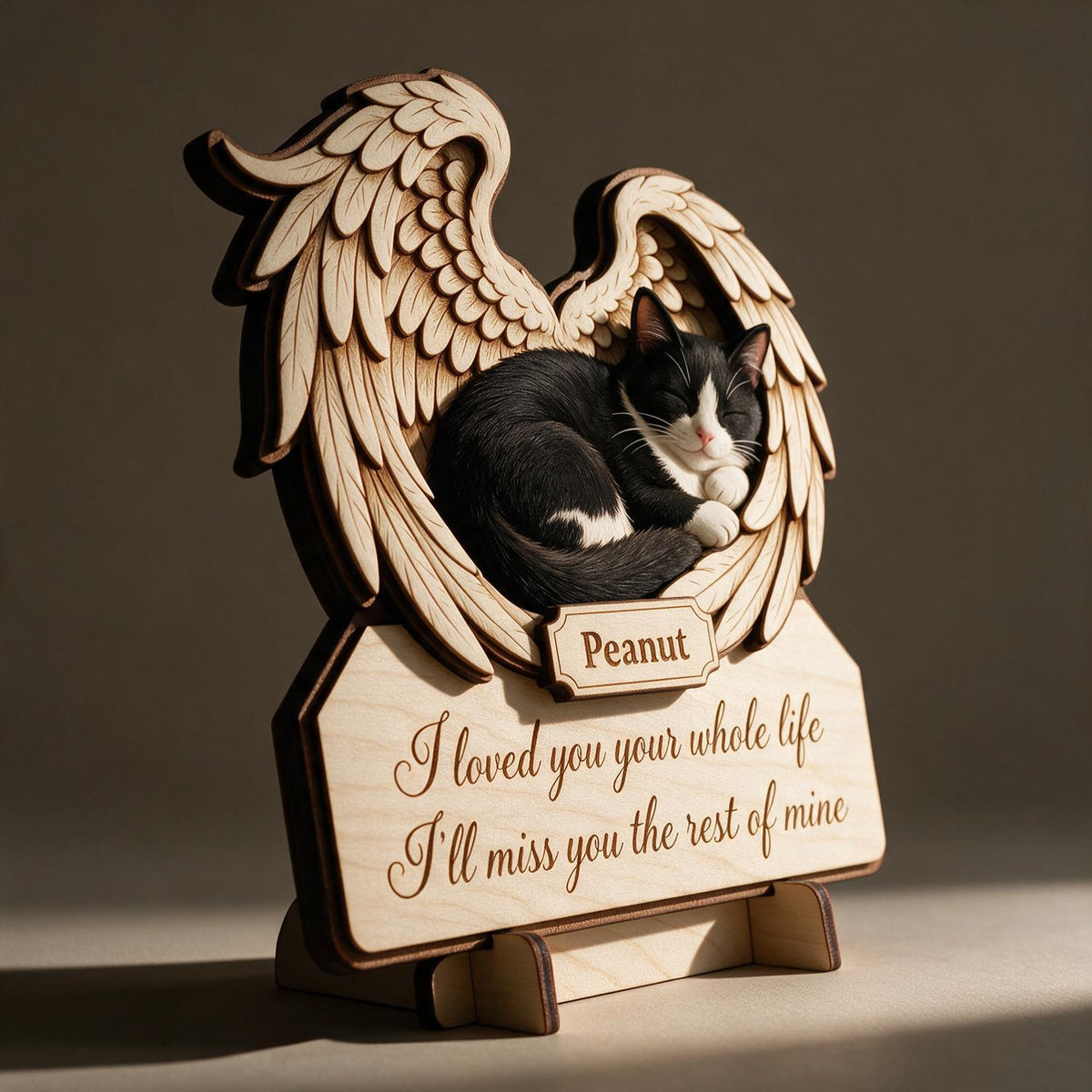 Cat Memorial I Loved You Your Whole Life - Personalized 2-Layered Wooden Plaque - Sympathy Pet Loss Gift