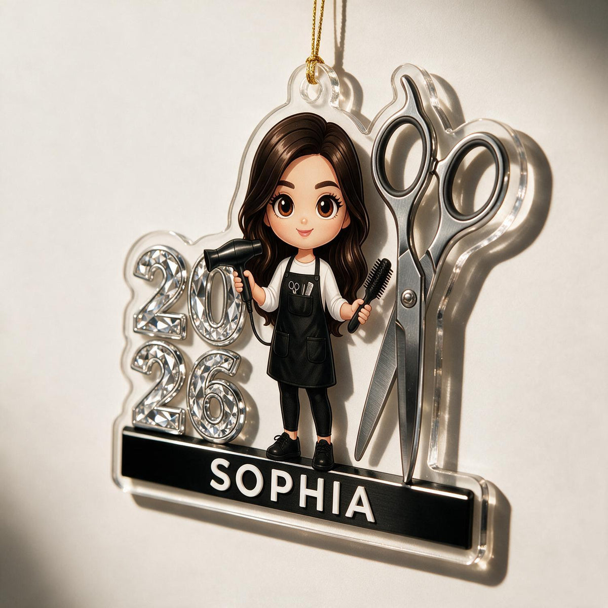 Personalized 2026 Female Hairdresser Acrylic Ornament - Hairstylist Christmas Gift