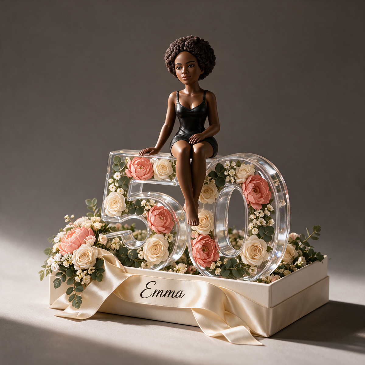 Personalized Custom Photo Floral Acrylic Number Figurine Display - 50th Birthday Gift for Women