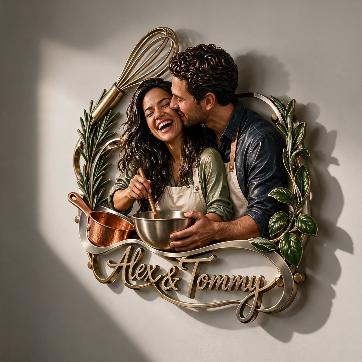 Personalized Custom Photo Cooking Couple 3D Metal Wall Art - Kitchen Decor Gift for Young Couples