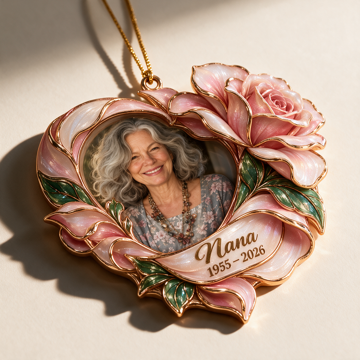 Personalized Custom Photo Rose Heart Memorial Christmas Ornament - In Memory of Grandma