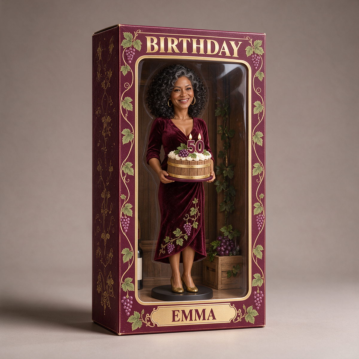 Personalized Wine Lover Acrylic Display Box - 50th Birthday Photo Figurine Keepsake