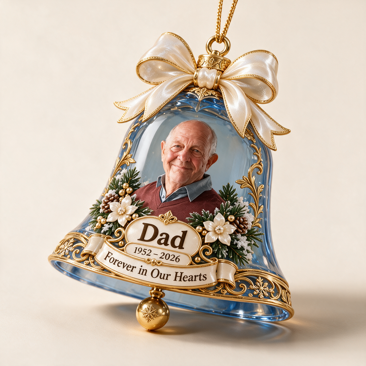Personalized Custom Photo Dad Memorial Bell 3D Ornament - Christmas Remembrance Keepsake