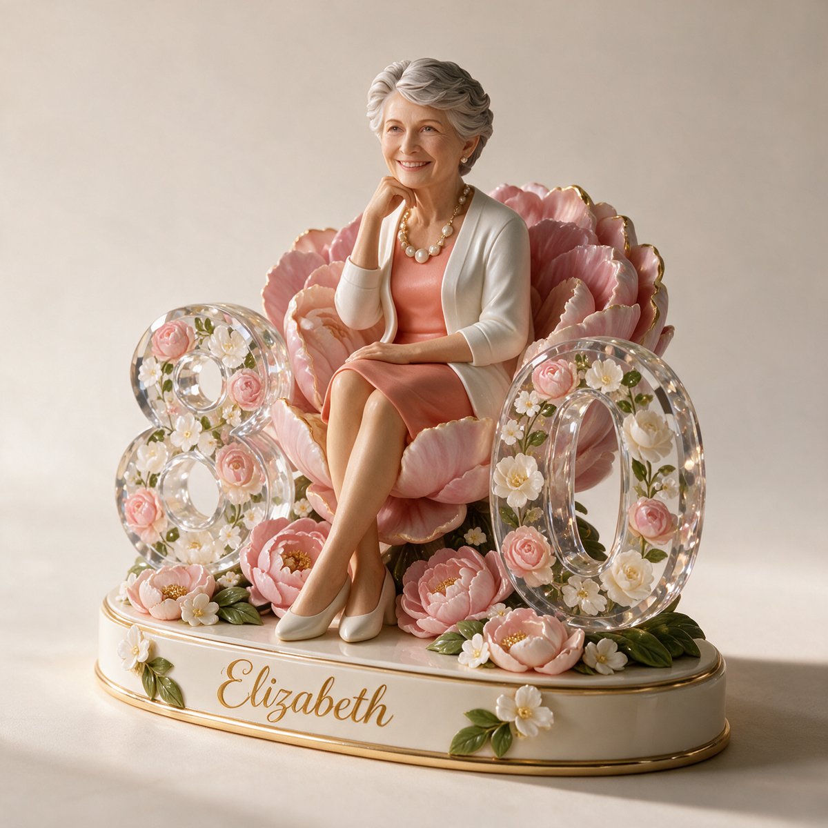 Personalized Birthday Figurine - Custom Portrait, Peony Keepsake Gift