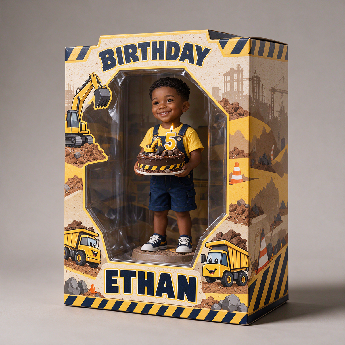 Personalized Custom Photo Construction Acrylic Display Box - 5th Birthday Gift for Boys