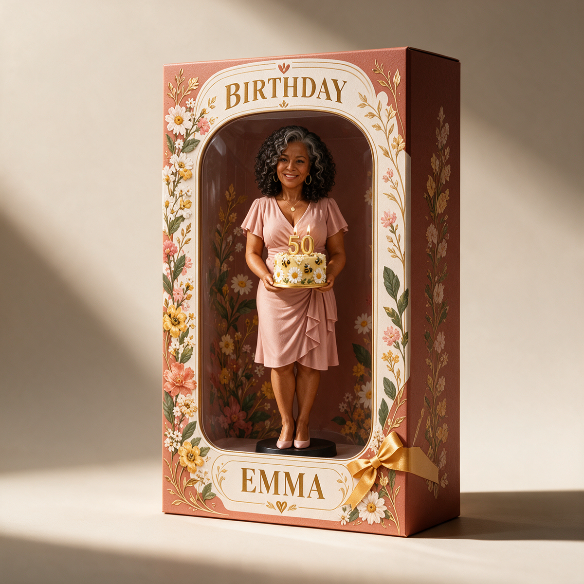 Personalized Custom Photo Wildflower Figurine in Acrylic Display Box - 50th Birthday Gift for Women