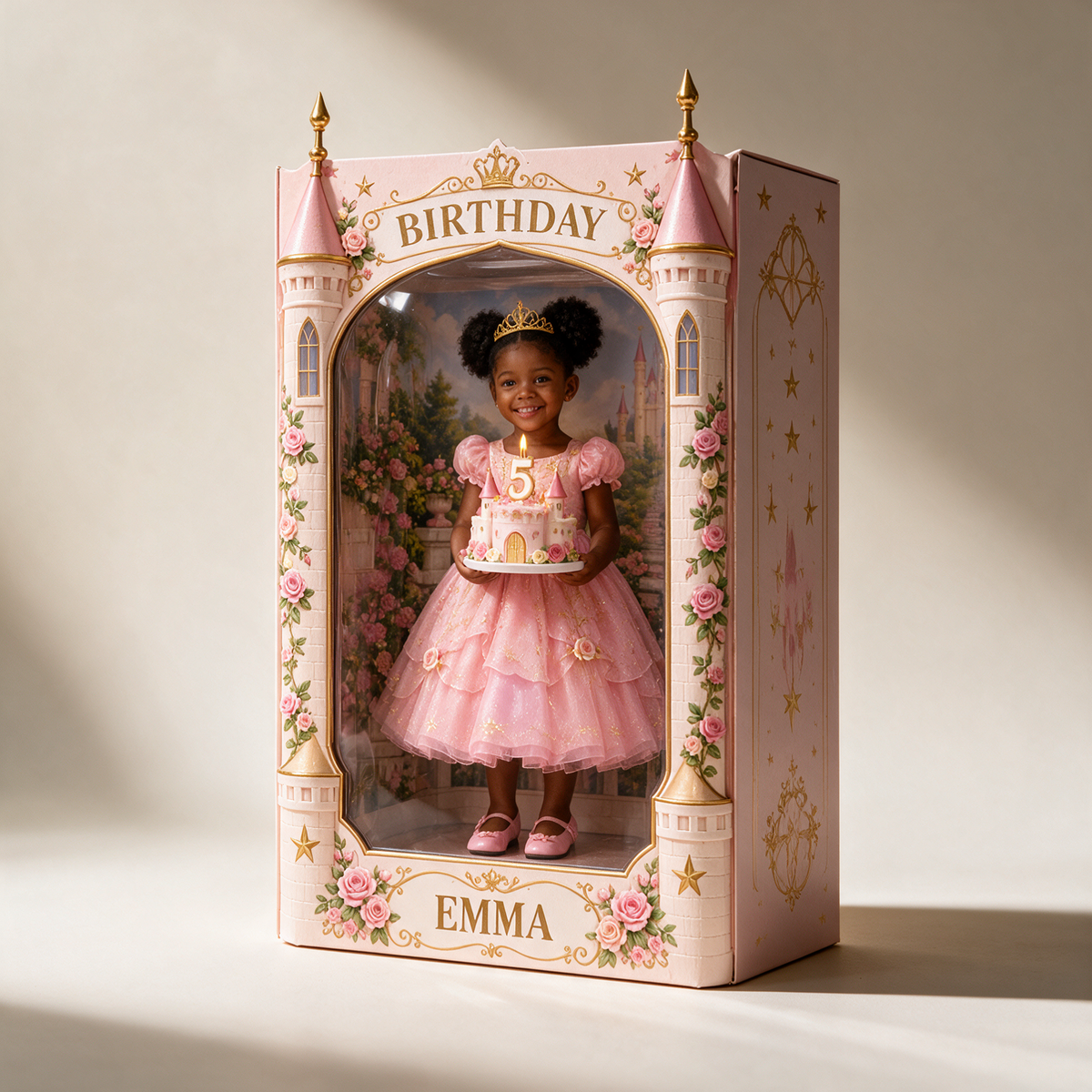 Personalized Custom Photo Princess Castle Acrylic Display Box - 5th Birthday Gift for Girls