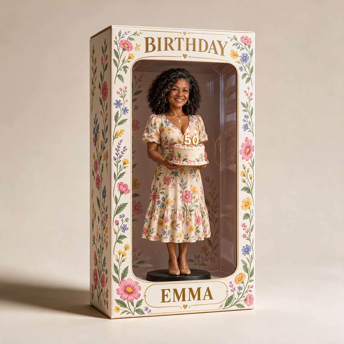 Personalized Custom Photo Wildflower Figurine Display Box - 50th Birthday Gift for Women