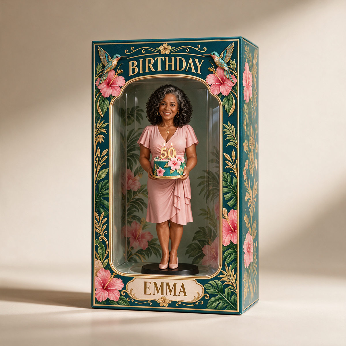 Personalized Custom Photo Tropical Hibiscus Figurine in Acrylic Display Box - 50th Birthday Gift for Women