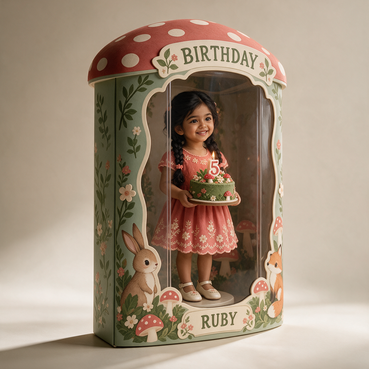 Personalized Custom Photo Woodland Acrylic Display Box - 5th Birthday Gift for Girls