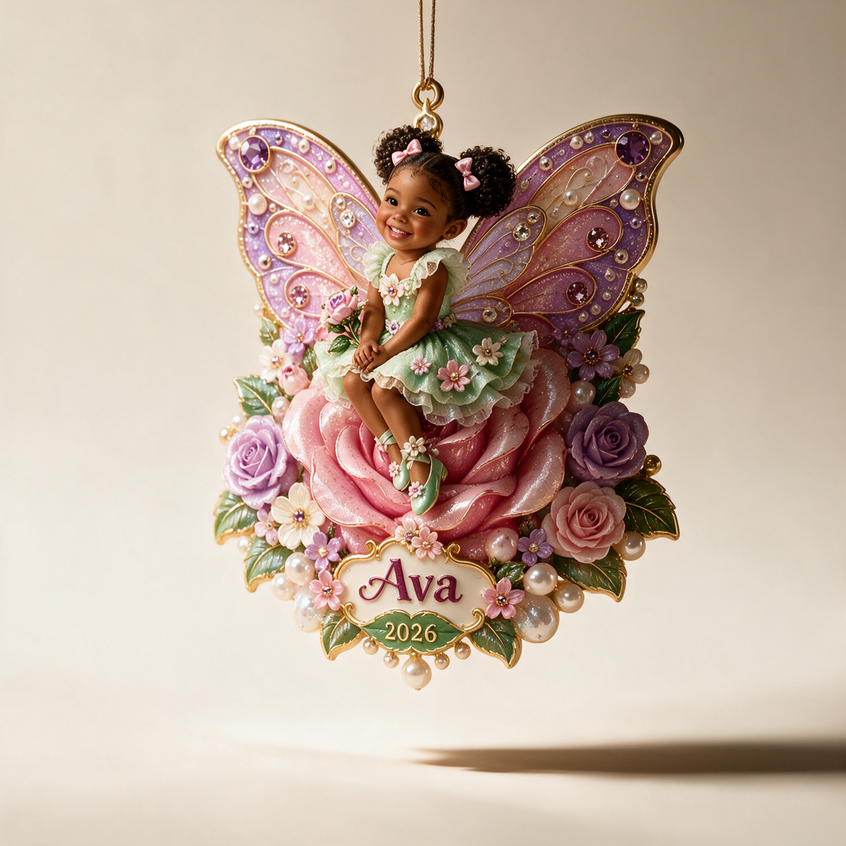 Personalized Custom Photo Flower Fairy 3D Ornament - 2026 Christmas Gift for Little Girls