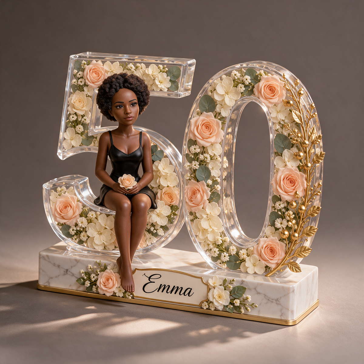 Personalized Custom Photo Floral Acrylic Number Figurine Display - 50th Birthday Gift for Women