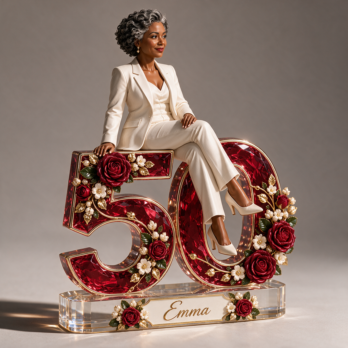 Personalized Custom Photo Ruby Rose Custom Shaped Acrylic Plaque - 50th Birthday Gift for Women