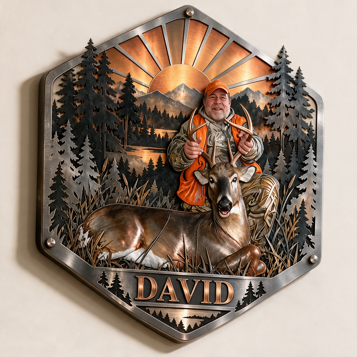 Personalized Custom Photo Deer Hunting 3D Cut Metal Sign - Gift for Older Men
