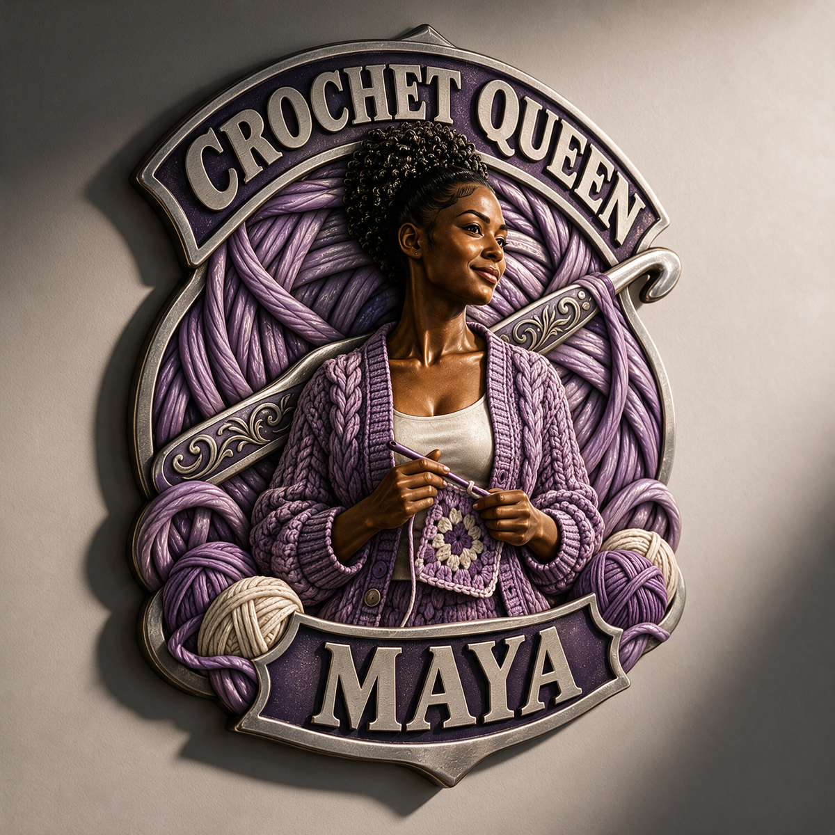 Personalized Custom Photo Crochet Queen 3D Printed Cut Metal Sign - Gift for Young Women