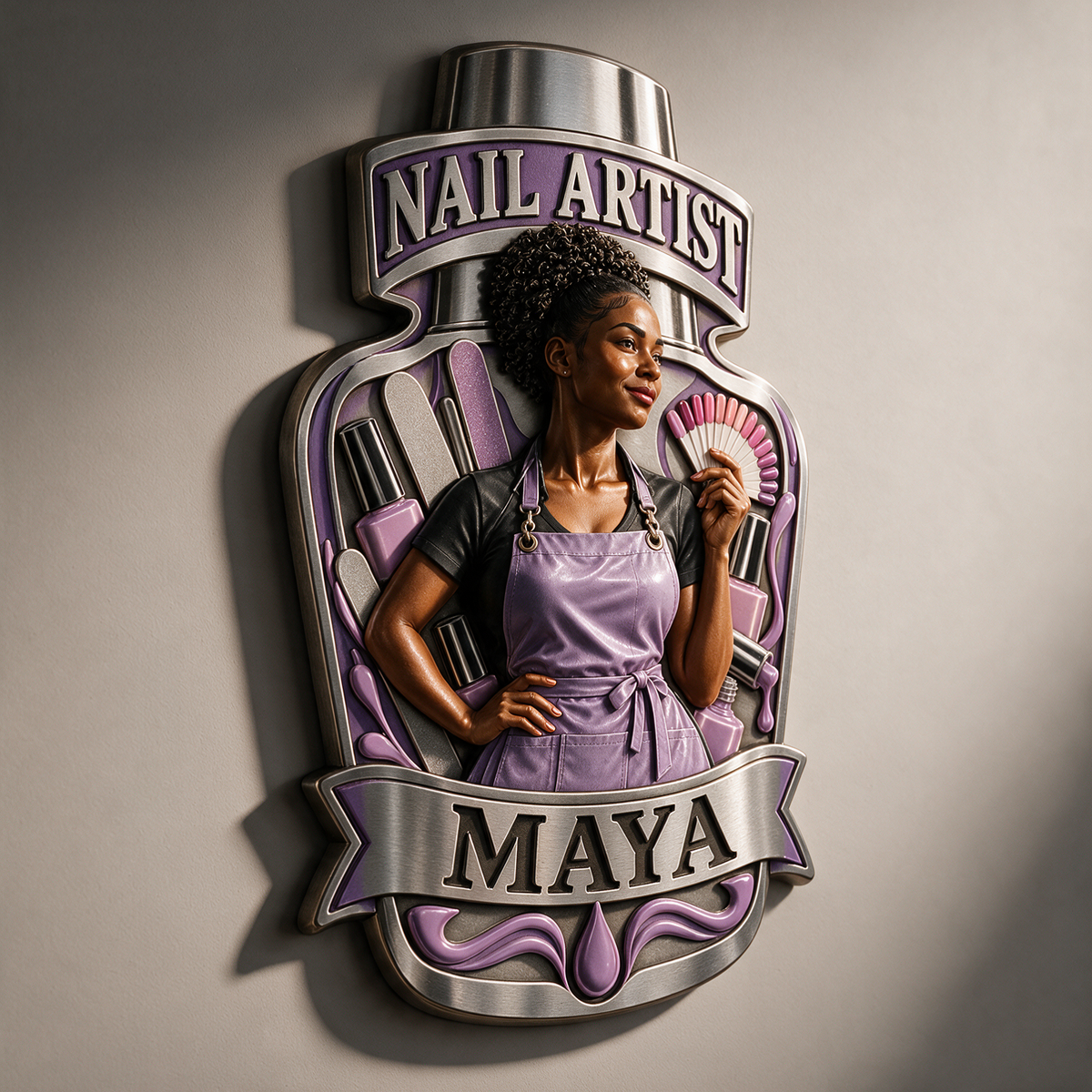 Personalized Custom Photo Nail Artist 3D Printed Cut Metal Sign - Gift for Young Women