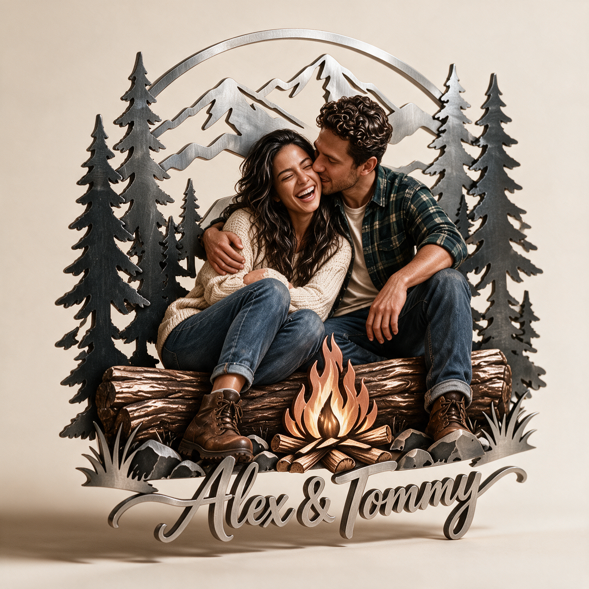Personalized Custom Photo Camping 3D Metal Wall Art - Gift for Couples