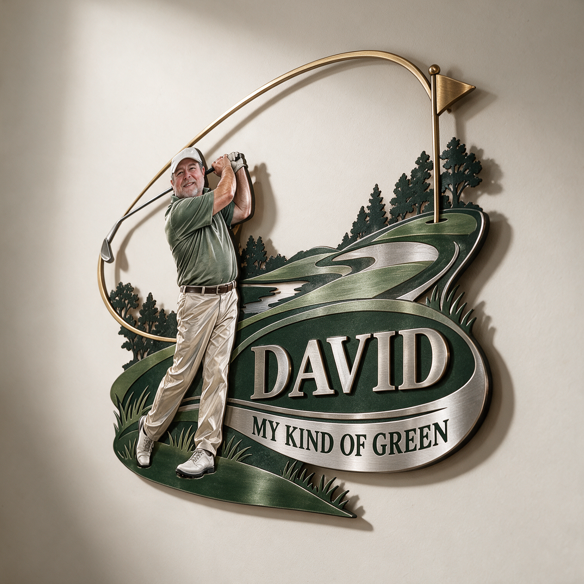 Personalized Golf Metal Wall Art - Custom Portrait and Name, Golfer Wall Decor