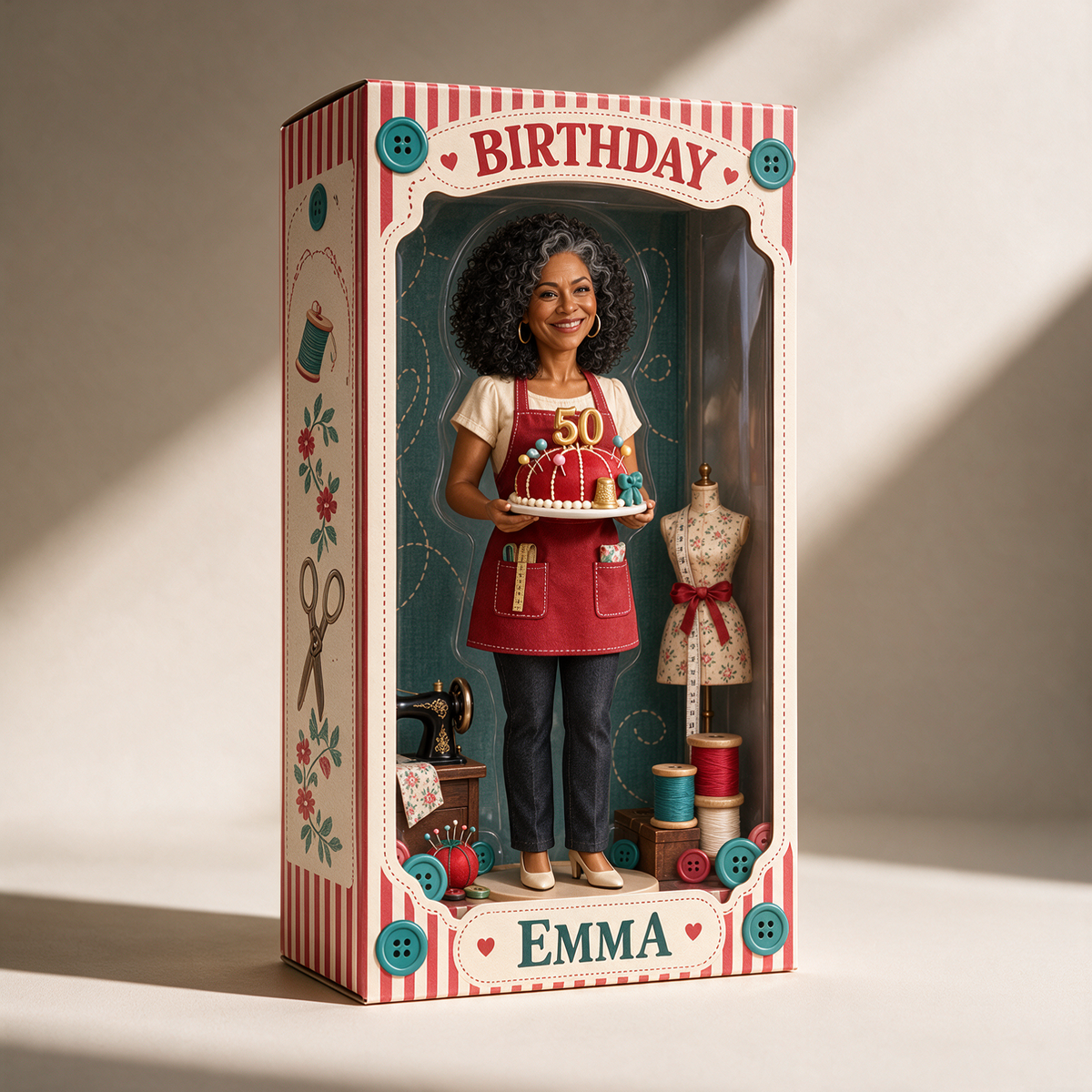 Personalized Sewing Acrylic Display Box - Birthday Portrait Figurine Gift