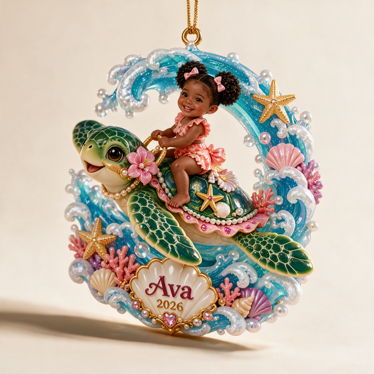Personalized Custom Photo Sea Turtle 3D Ornament - 2026 Christmas Gift for Little Girls