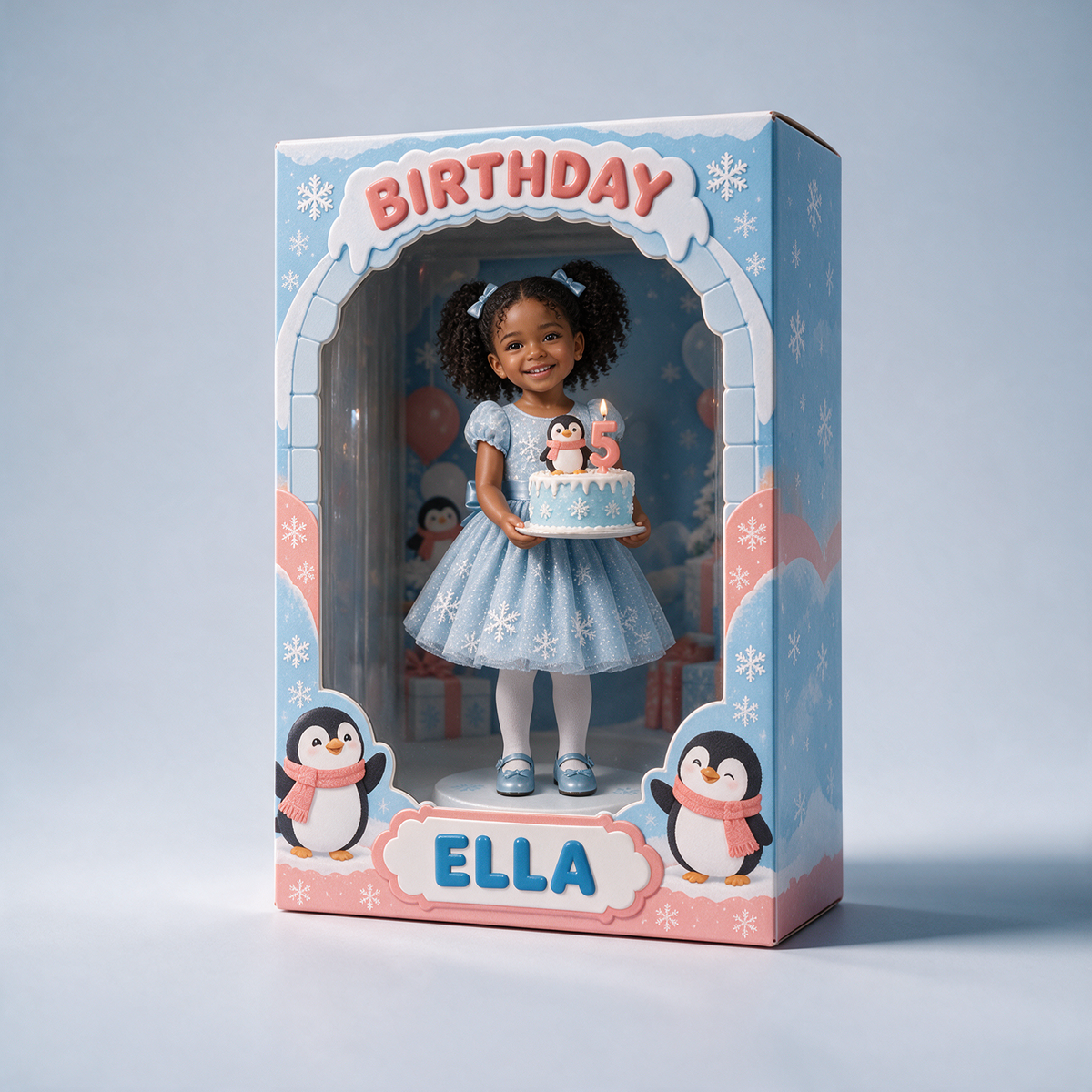 Personalized Custom Photo Penguin Acrylic Display Box - 5th Birthday Gift for Girls
