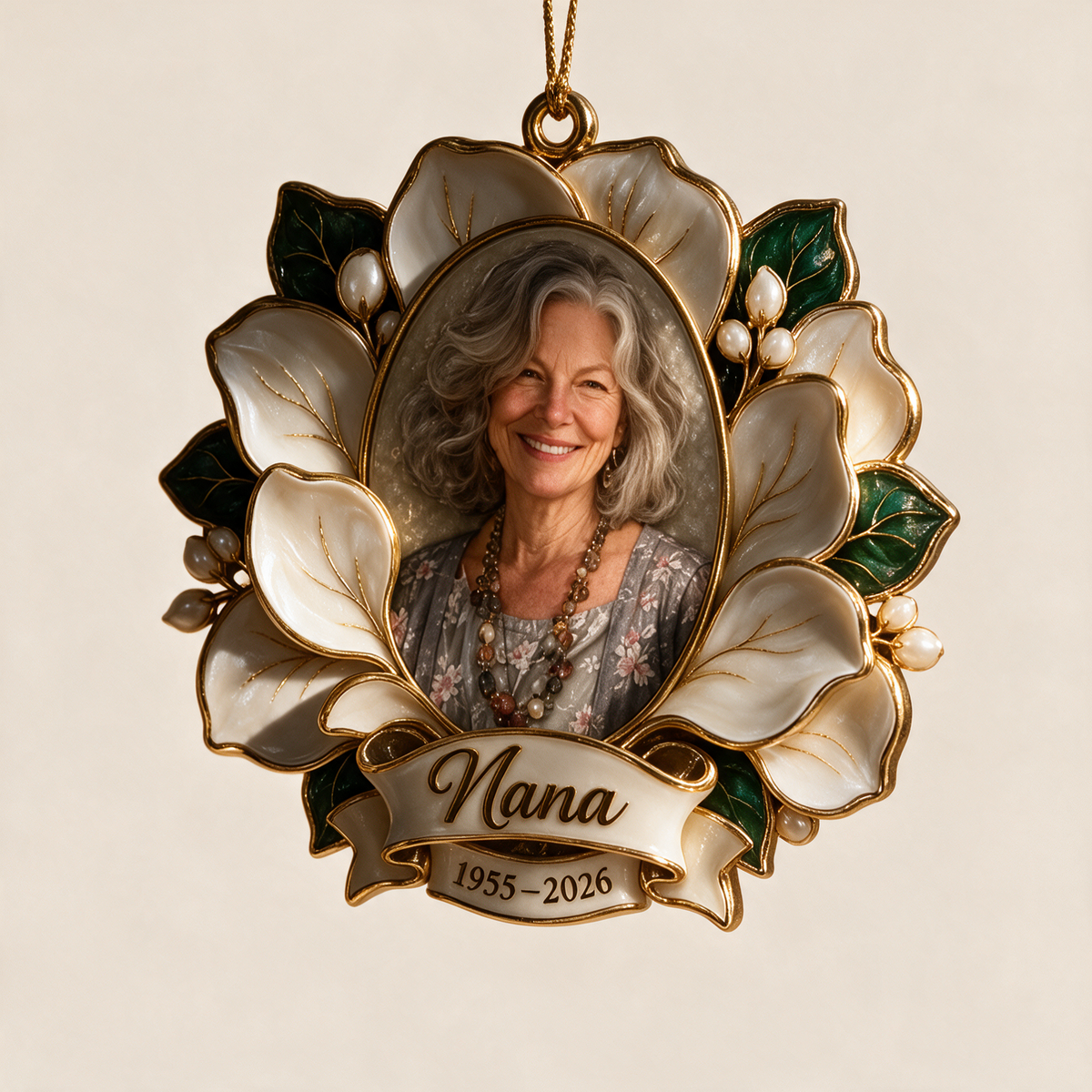 Personalized Custom Photo Magnolia Memorial 3D Christmas Ornament - Grandmother Remembrance Keepsake