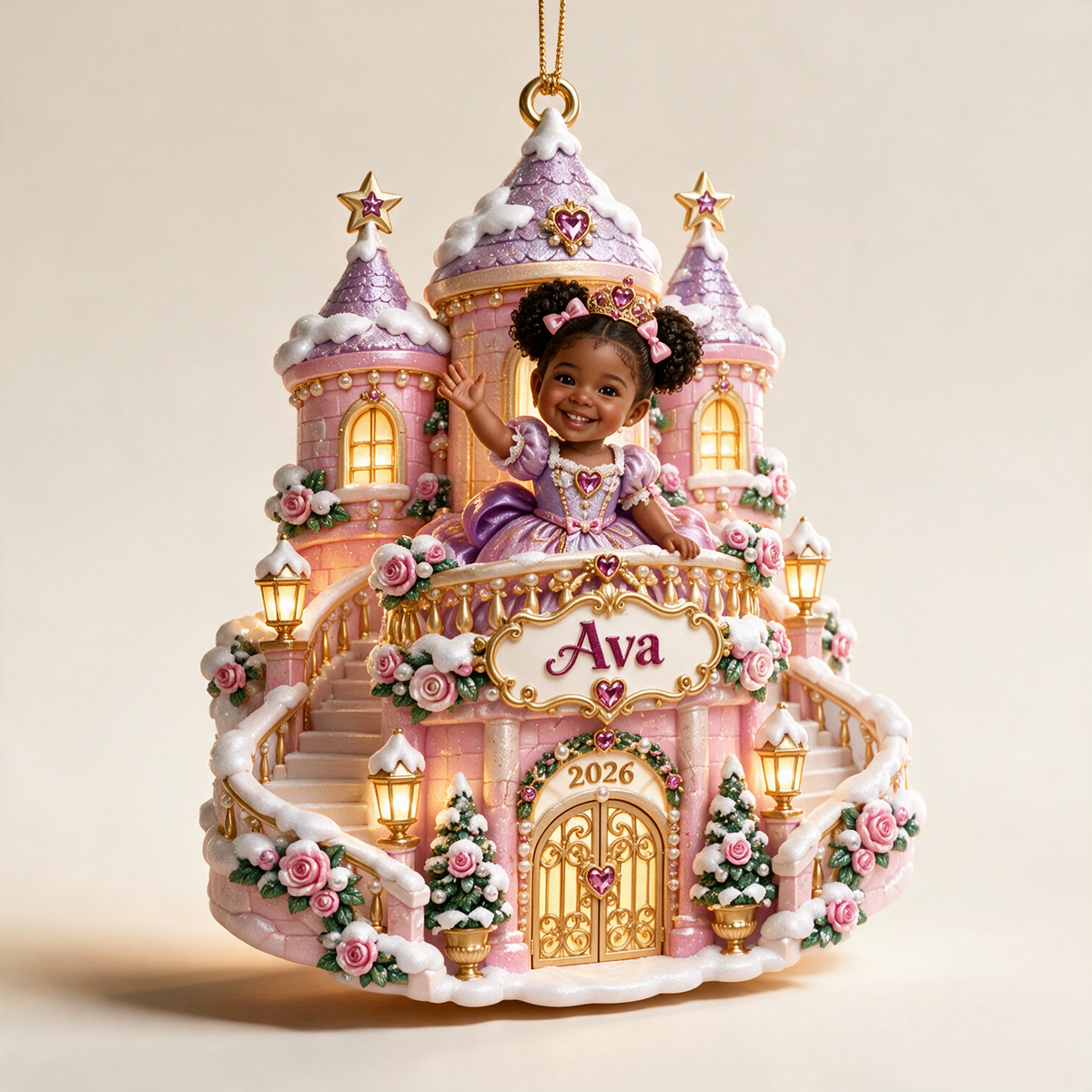 Personalized Custom Photo Princess Castle 3D Ornament - 2026 Christmas Gift for Little Girls