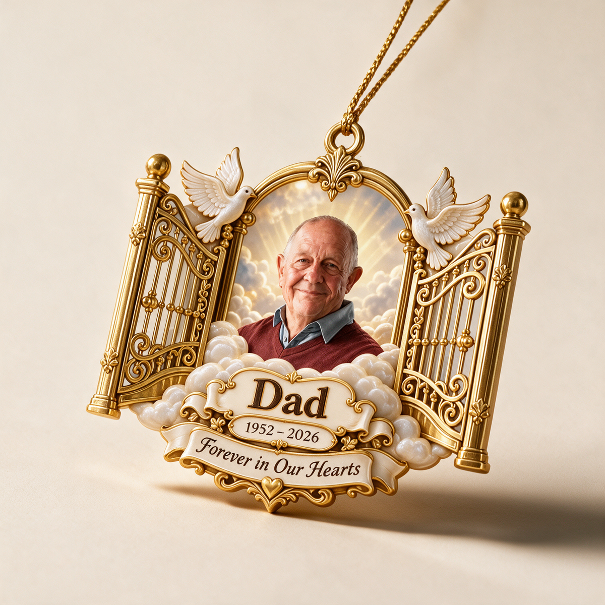 Personalized Custom Photo Dad Memorial Heaven's Gates 3D Ornament - Christmas Remembrance Keepsake