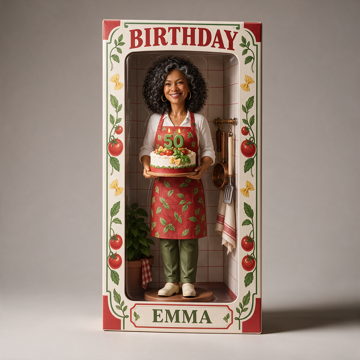 Personalized Cooking Acrylic Display Box - Italian Kitchen Birthday Figurine Gift