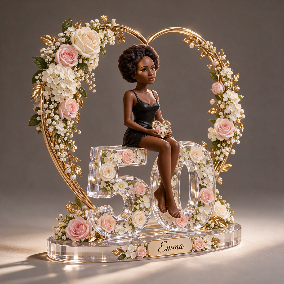 Personalized Custom Photo Heart Acrylic Number Figurine Display - 50th Birthday Gift for Women
