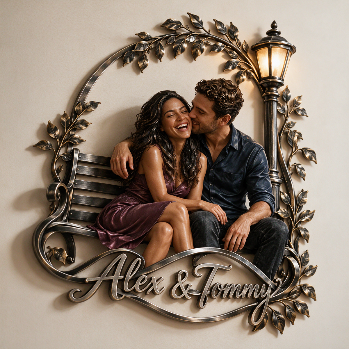 Personalized Custom Photo Park Bench 3D Metal Wall Art - Gift for Couples