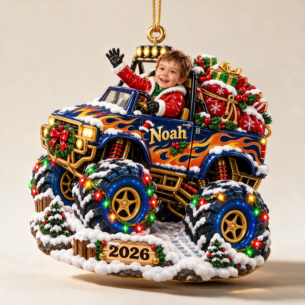Personalized Custom Photo Monster Truck 3D Ornament - 2026 Christmas Gift for Boys