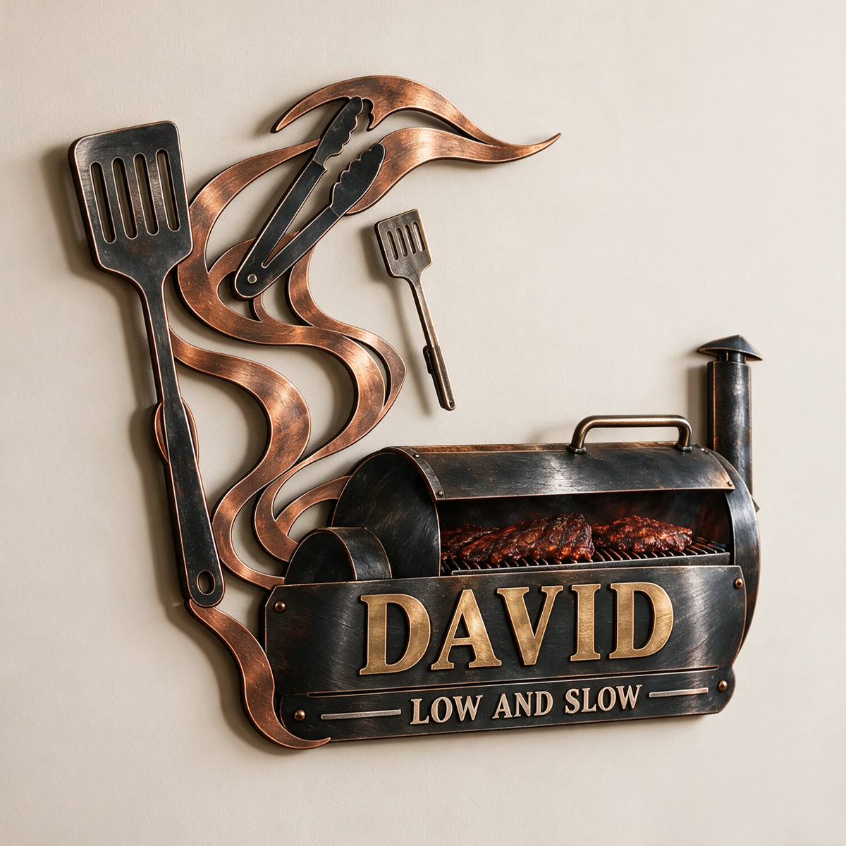 Personalized BBQ Metal Wall Art - Custom Portrait and Name, Grilling Wall Decor