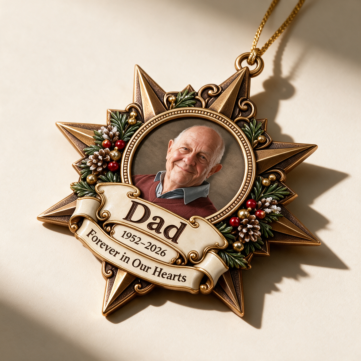 Personalized Custom Photo Dad Memorial Star 3D Ornament - Christmas Remembrance Keepsake