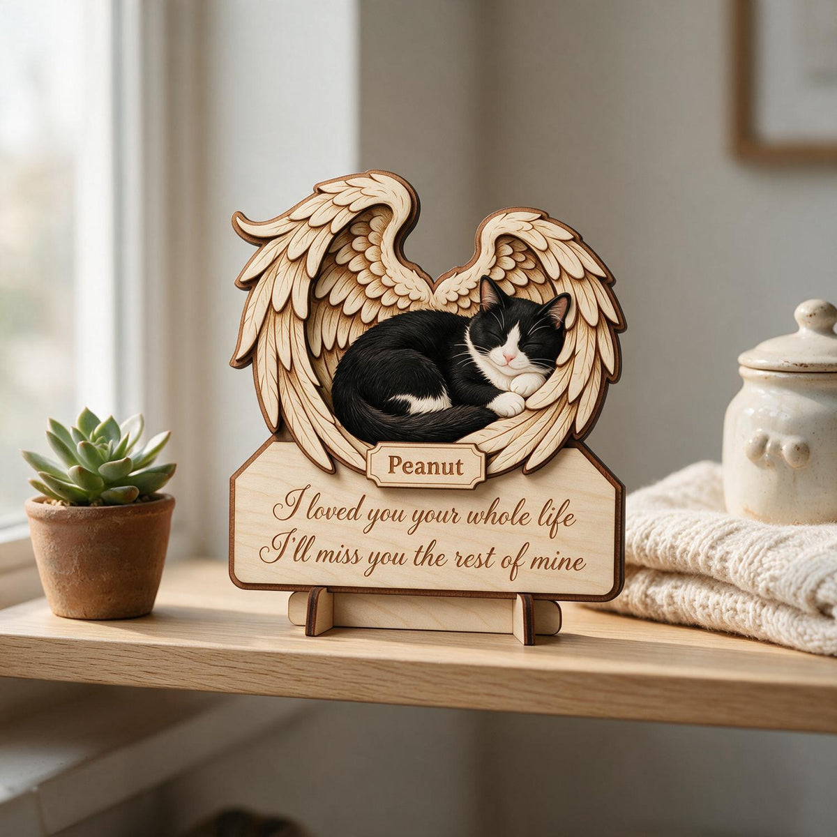Cat Memorial I Loved You Your Whole Life - Personalized 2-Layered Wooden Plaque - Sympathy Pet Loss Gift