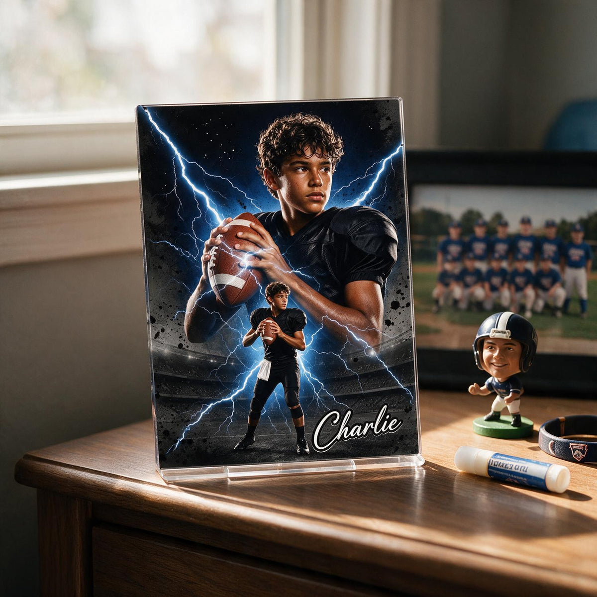 Personalized Bootleg Football Photo Acrylic Block Plaque Custom Sports Gift for Boys Girls