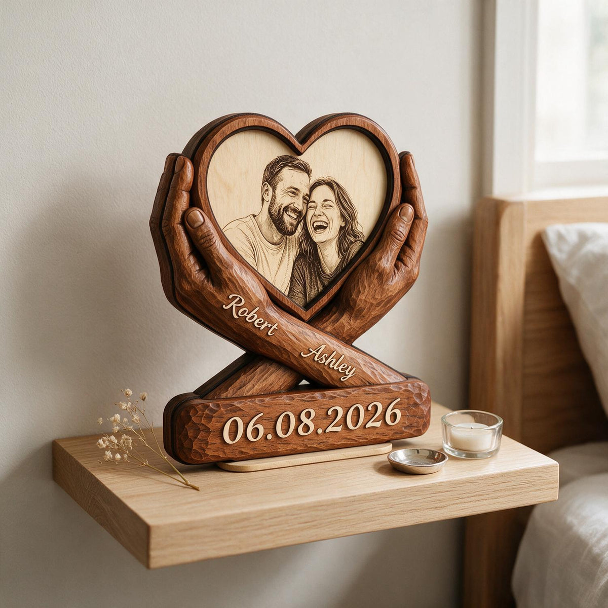 Custom Couple Photo Sketch Style Forever Love - Personalized 2-Layered Wooden Plaque - Anniversary Gift For Couple, For Him, For Her