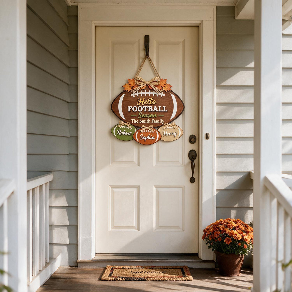 Personalized Football Season Family Football-Shaped Wood Sign, Game Day Home Decor