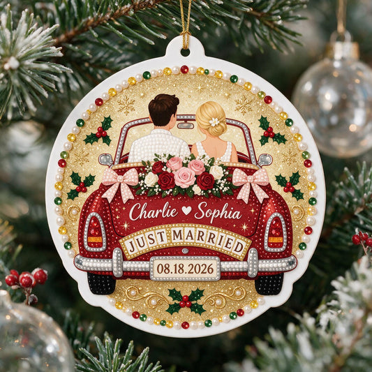 Personalized Christmas Just Married Wedding Car Couple Acrylic Ornament Newlywed Gift