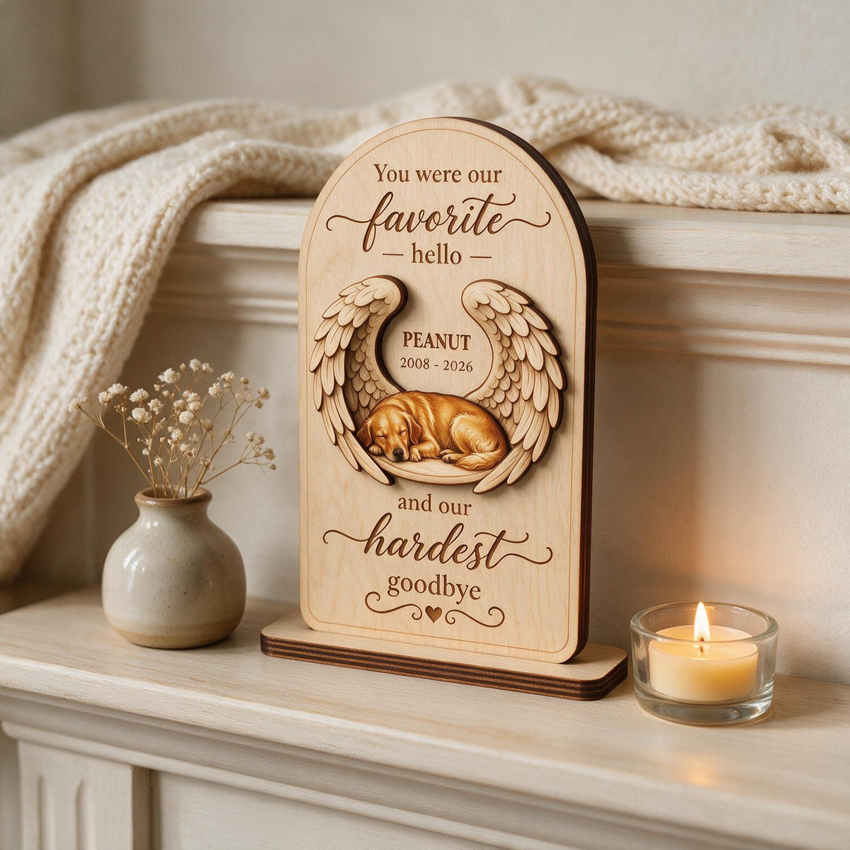 Pet Dog Cat Memorial Custom Photo You Were Our Favorite Hello - Personalized 2-Layered Wooden Plaque - Sympathy Gift, Remembrance Gift