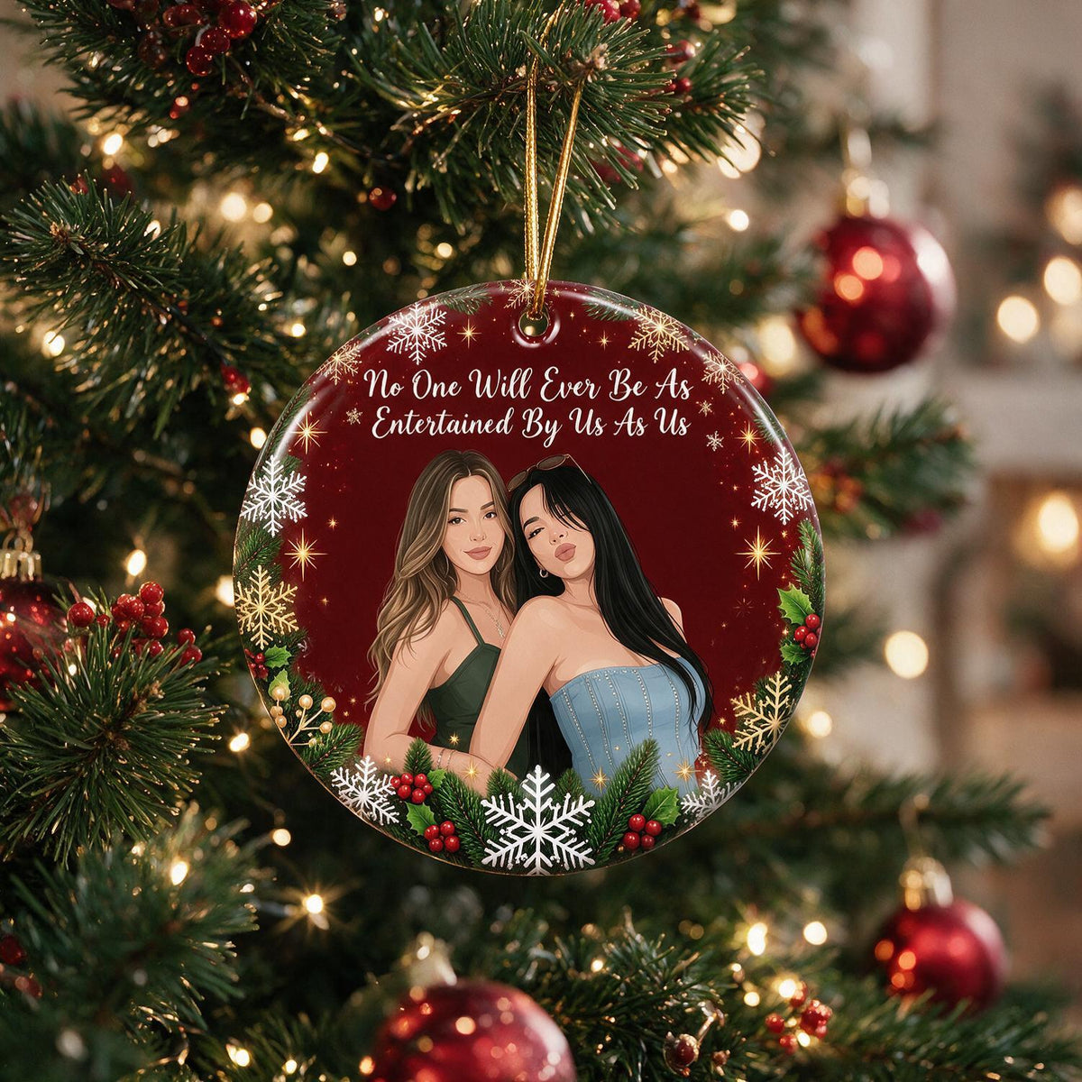 Custom Photo Christmas Best Friends Ceramic Ornament - Funny Friendship Gift