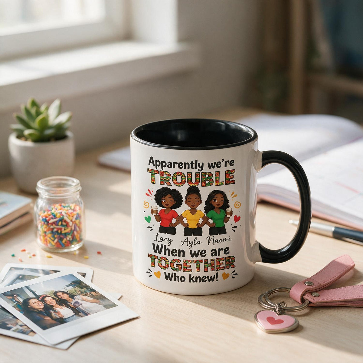 Personalized Best Friends Tribal Pattern Trouble Together Mug, Birthday Gift for Besties